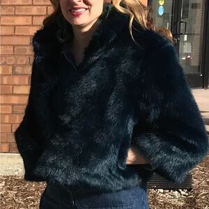 Marciano Los Angeles Chic Faux Fur Jacket in Dark Blue